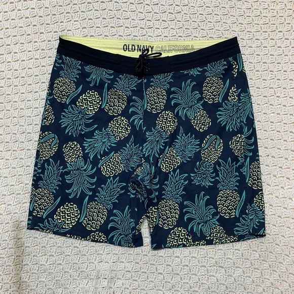 Old Navy Board Shorts Mens Size 40 x9 Navy Blue Pineapple Print Swim Trunks - Picture 1 of 12